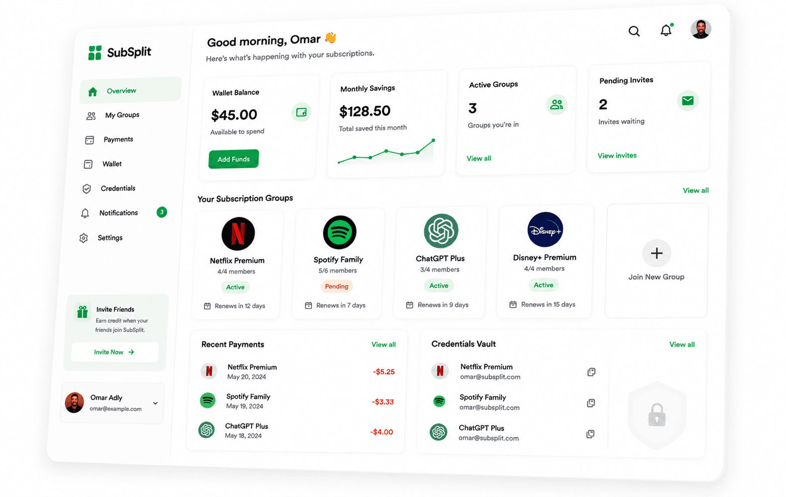 SubSplit dashboard preview